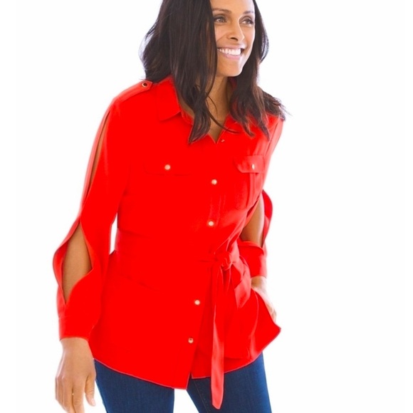 Chico’s NWOT orange utility style top with slit sleeves - Picture 1 of 7